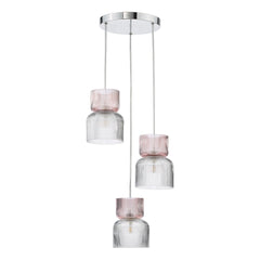 Auberta 3 Light Cluster Pendant Polished Chrome and Pink Ribbed Glass G9