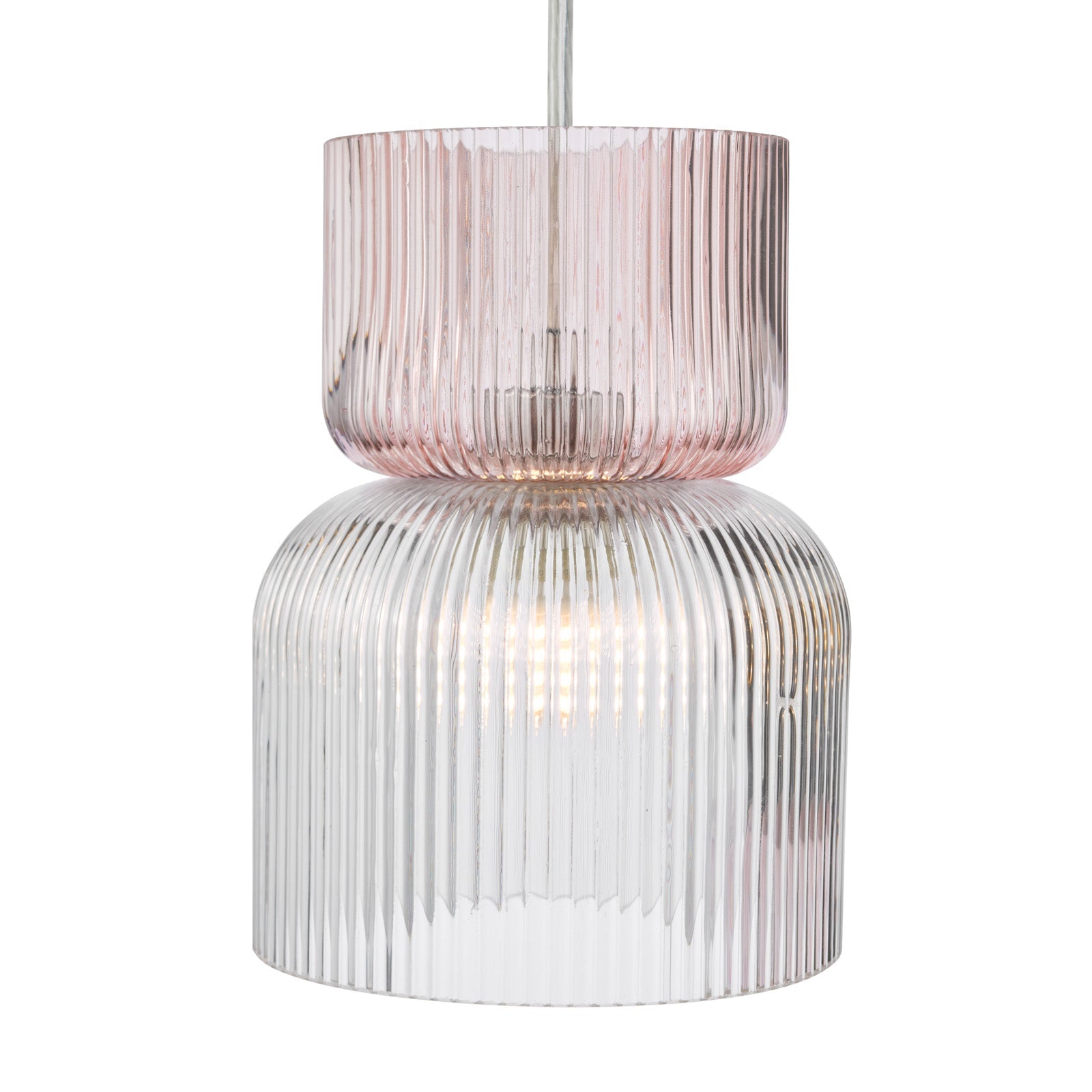 Auberta 3 Light Cluster Pendant Polished Chrome and Pink Ribbed Glass G9