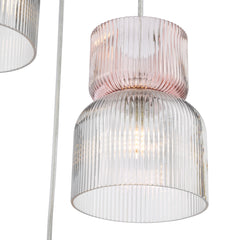 Auberta 3 Light Cluster Pendant Polished Chrome and Pink Ribbed Glass G9