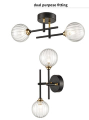 Abstract 2lt Outdoor Flush/Wall Lights - Black and Brass/Chrome Finish