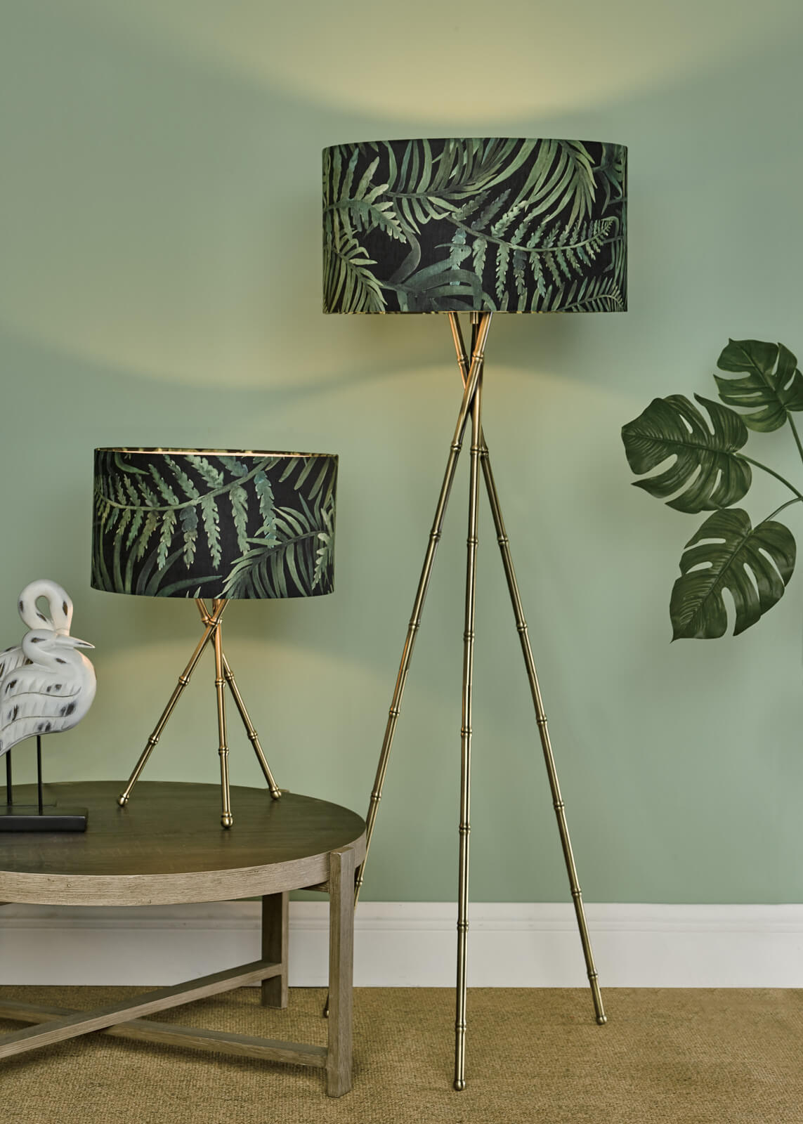 Bamboo Tripod Floor Lamp Antique Brass With Shade- Promotional Offer