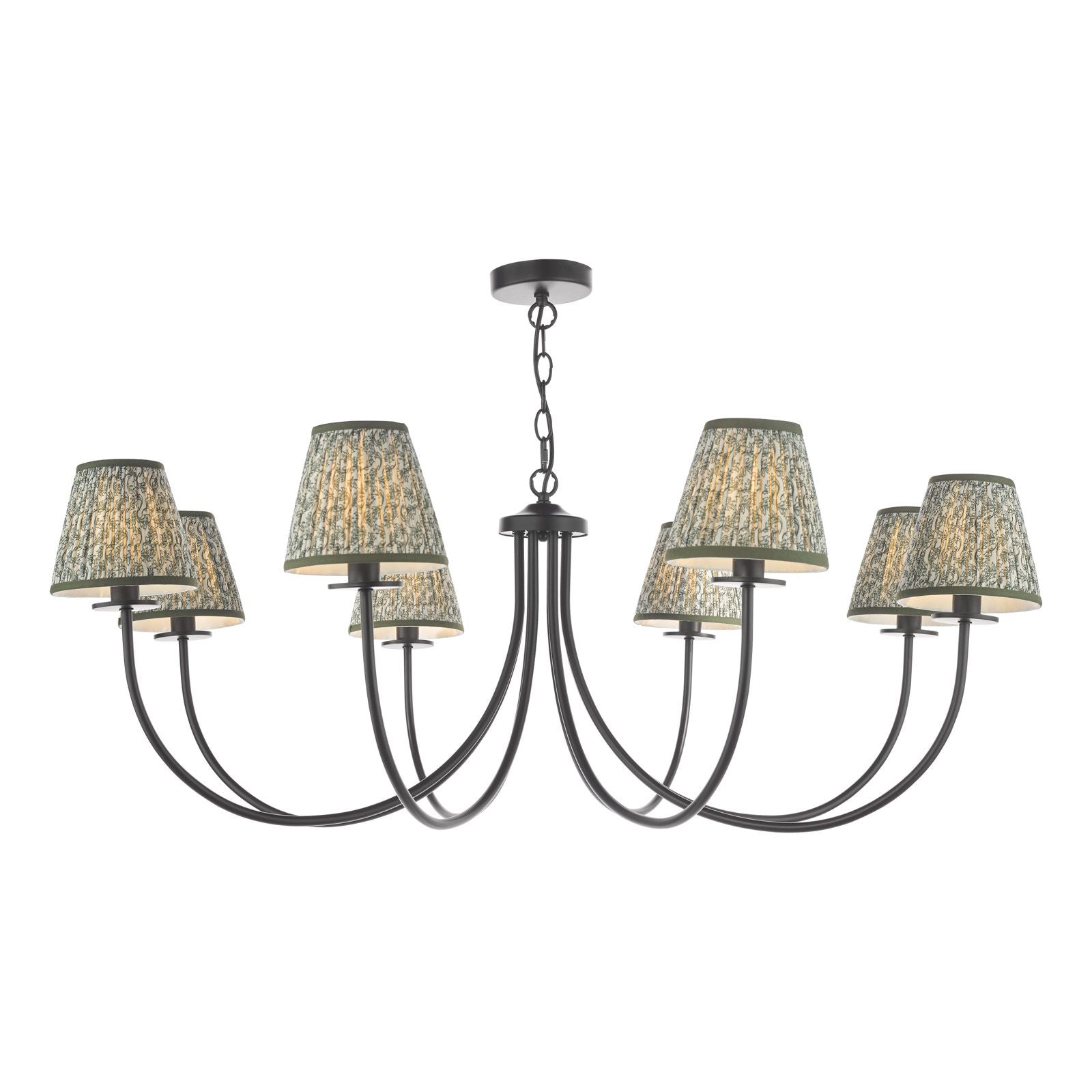 Becca 8 Light Ceiling Light- Matt Black With Green Shades