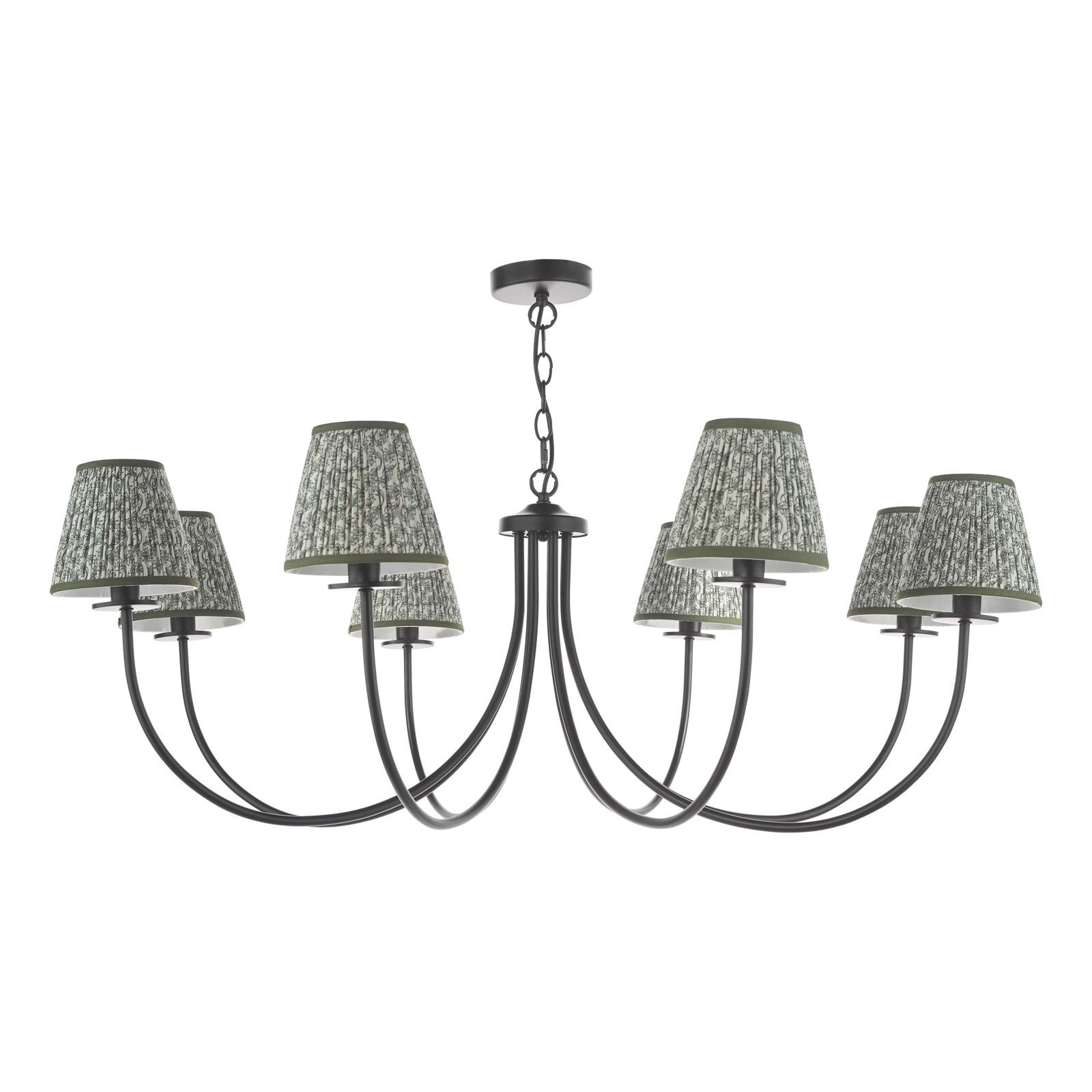 Becca 8 Light Ceiling Light- Matt Black With Green Shades