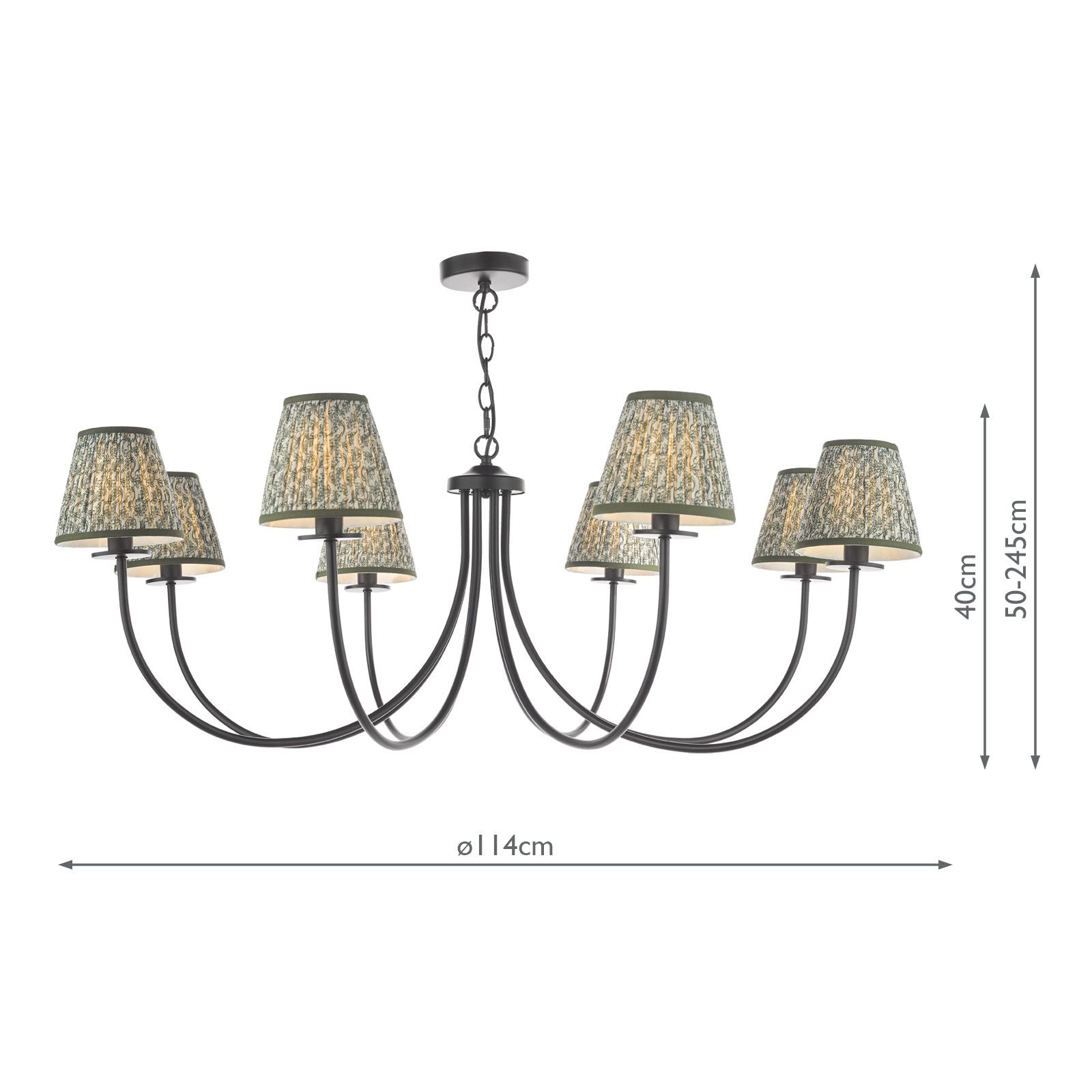 Becca 8 Light Ceiling Light- Matt Black With Green Shades