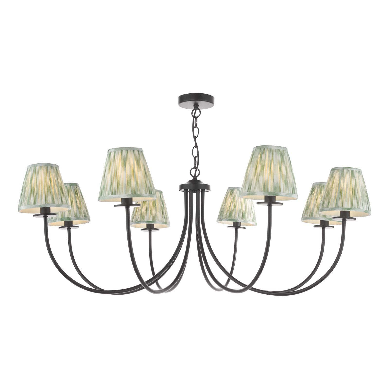 Becca 8 Light Ceiling Light- Matt Black With Green Shades