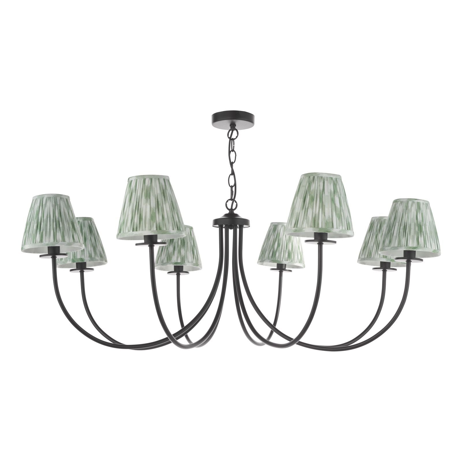 Becca 8 Light Ceiling Light- Matt Black With Green Shades
