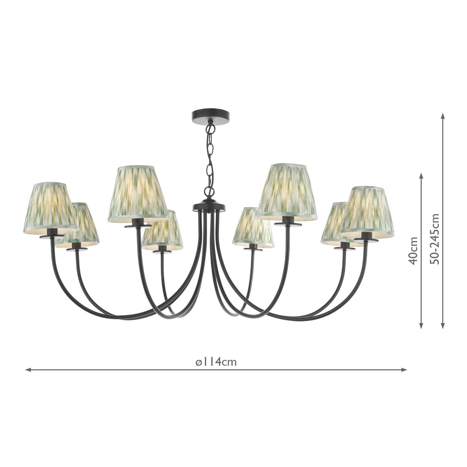 Becca 8 Light Ceiling Light- Matt Black With Green Shades