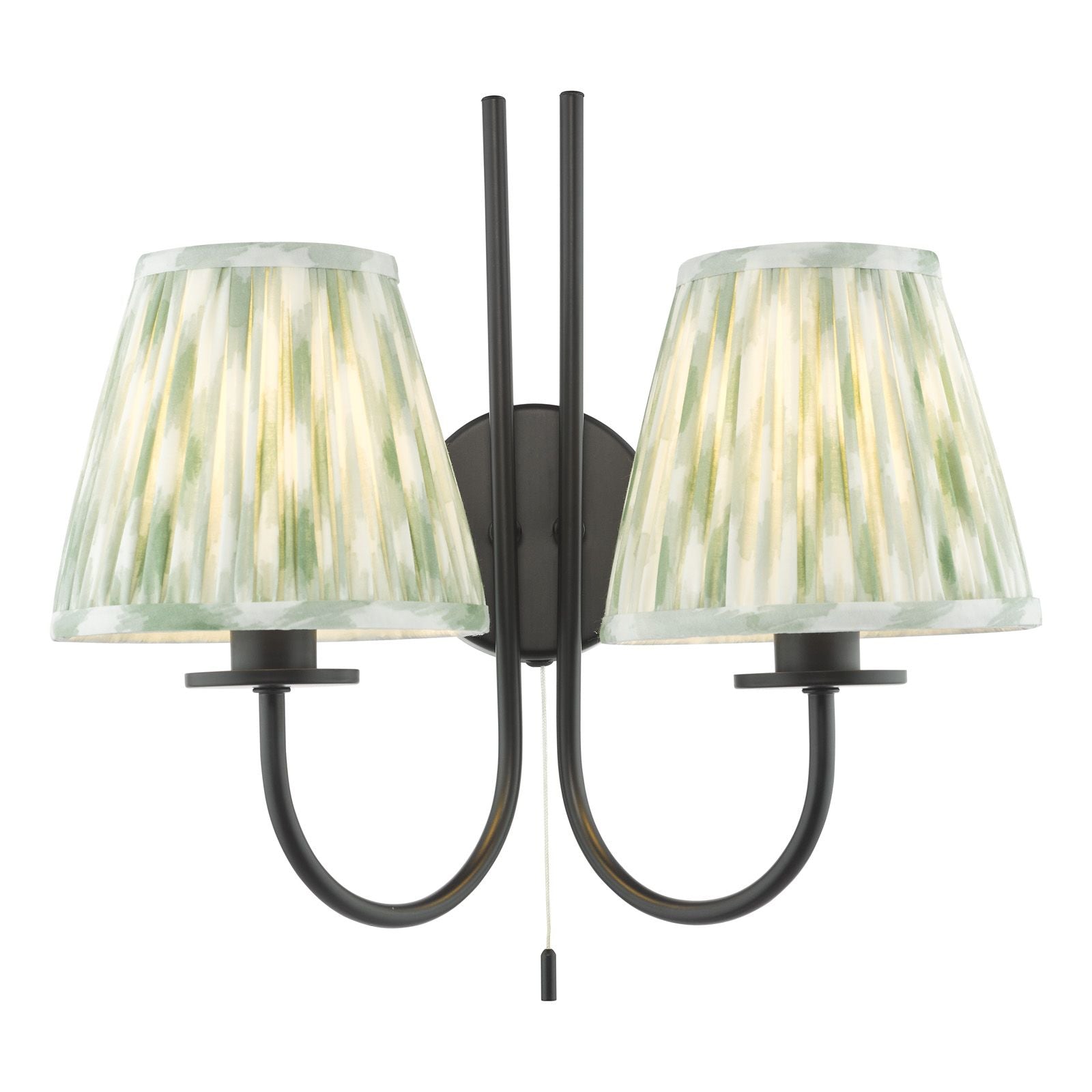 Becca 2 Light Wall Light- Matt Black & Green Shades