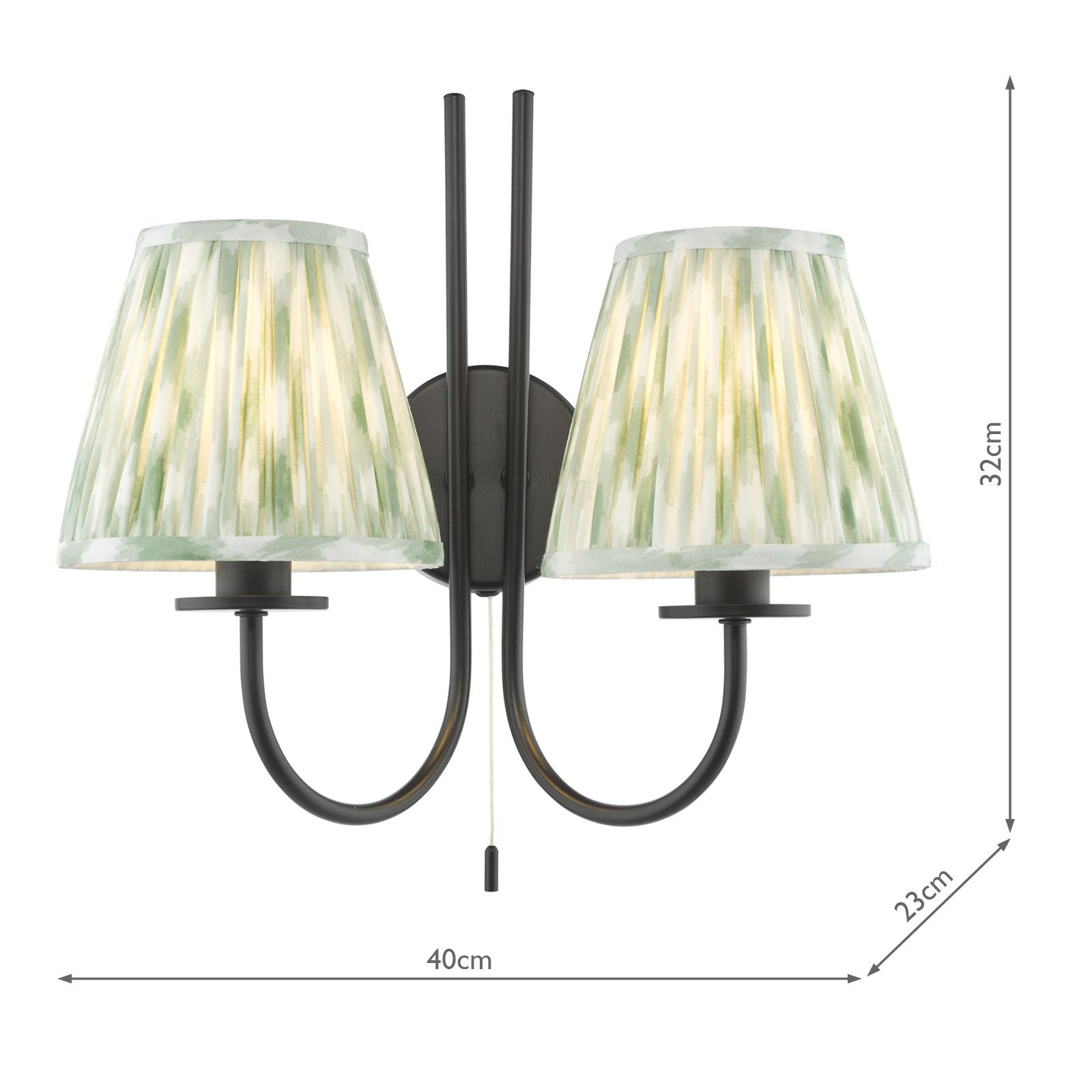 Becca 2 Light Wall Light- Matt Black & Green Shades
