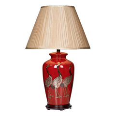 Bertha Table Lamp Red With Bird Detail With Shade E27