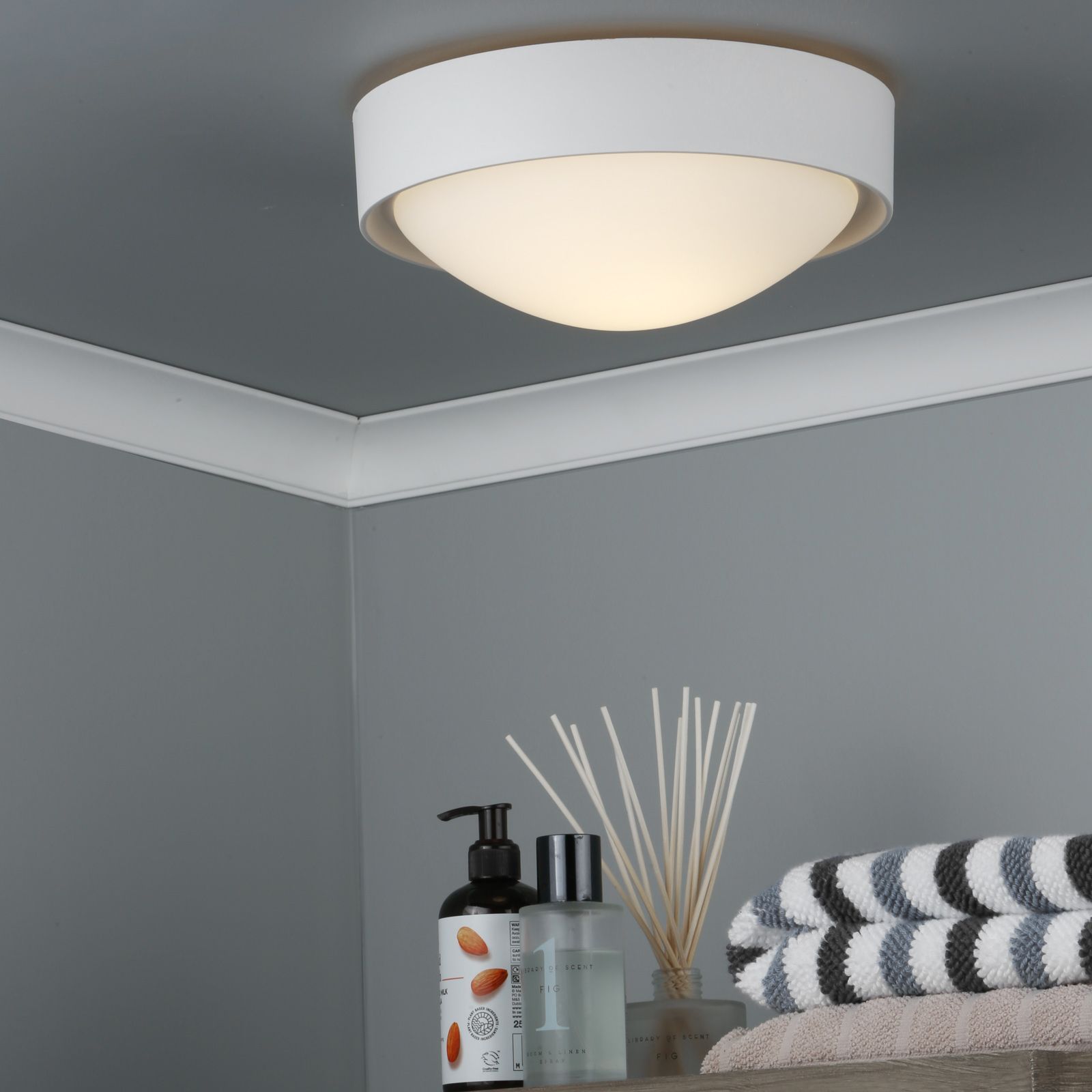 Beta Bathroom Flush Light IP44 - Cream & Opal Glass