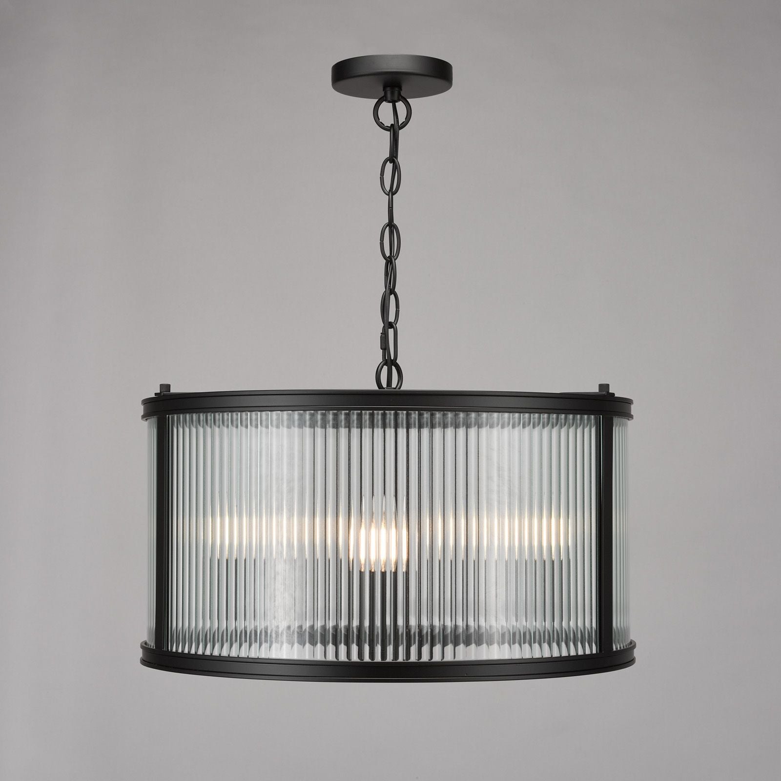 Bianka 3 Light Pendant Bronze/Matt Black and Ribbed Glass E14