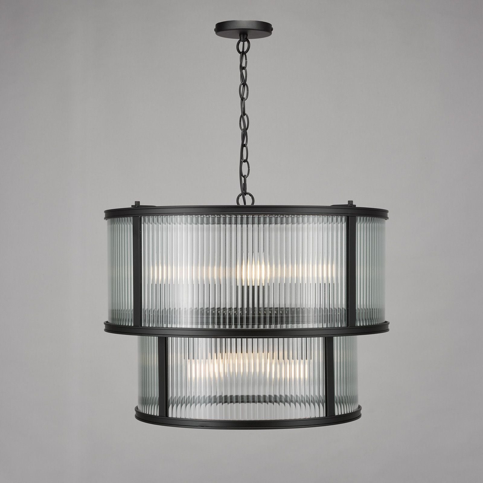 Bianka 6 Light Pendant Bronze/Matt Black and Ribbed Glass E14