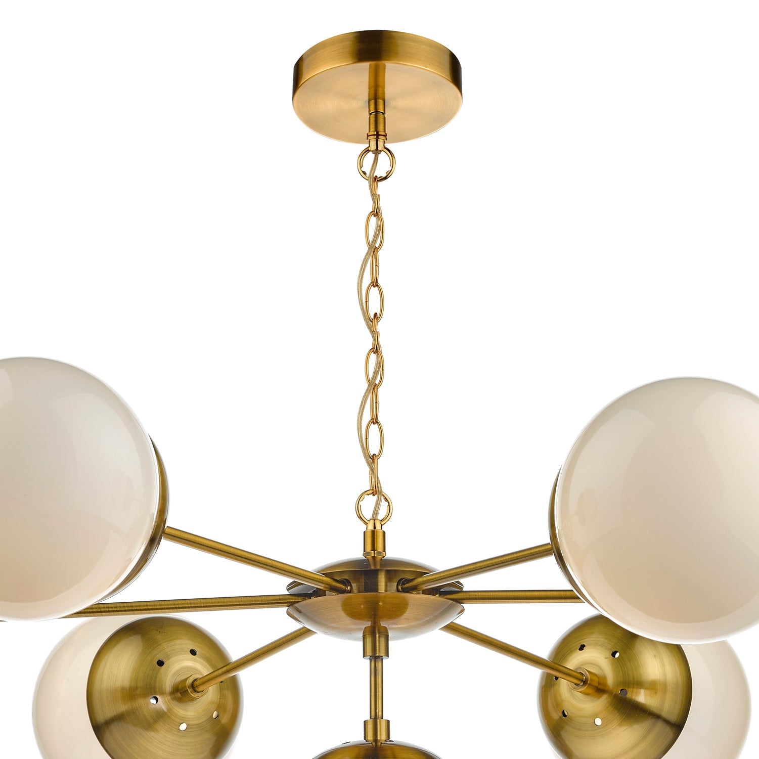 Bombazine 7Lt Centre Ceiling Fitting Natural Brass & White Opal Glass