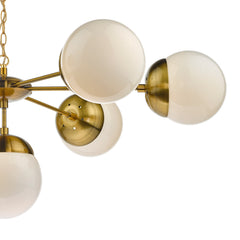 Bombazine 7Lt Centre Ceiling Fitting Natural Brass & White Opal Glass