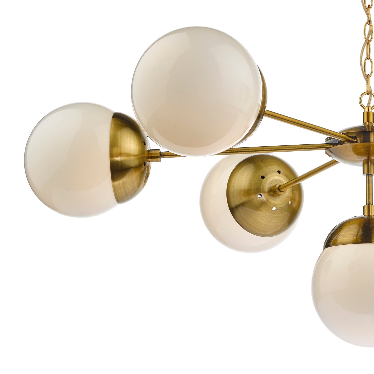Bombazine 7Lt Centre Ceiling Fitting Natural Brass & White Opal Glass