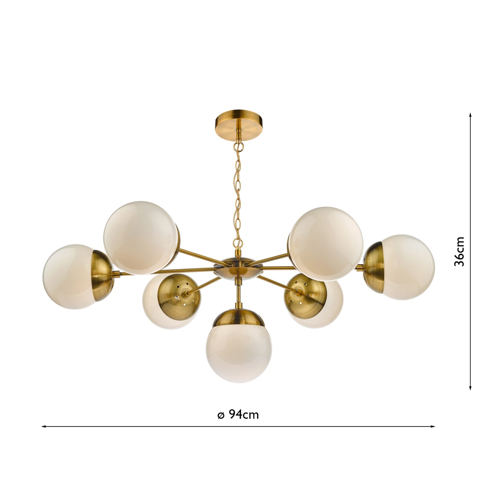 Bombazine 7Lt Centre Ceiling Fitting Natural Brass & White Opal Glass