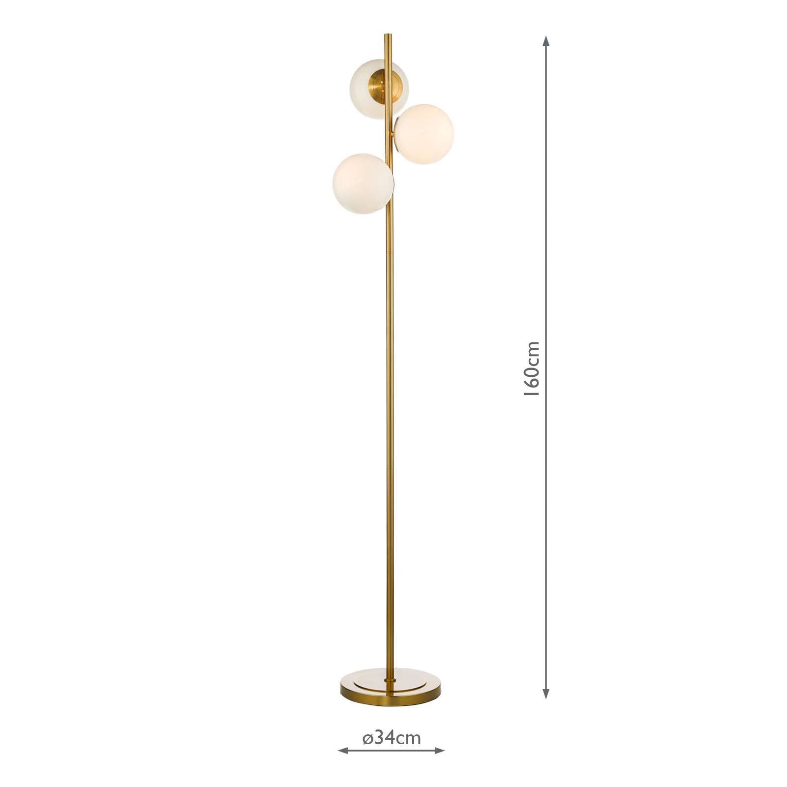 Bombazine 3 Light Floor Lamp Natural Brass Opal Glass E14