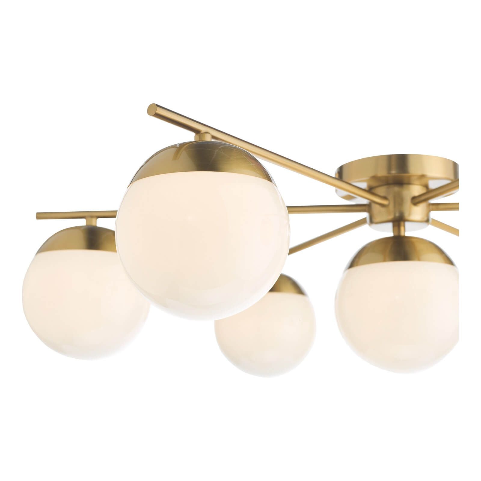 Bombazine 7Lt Semi-Flush, Natural Brass & White Opal Glass