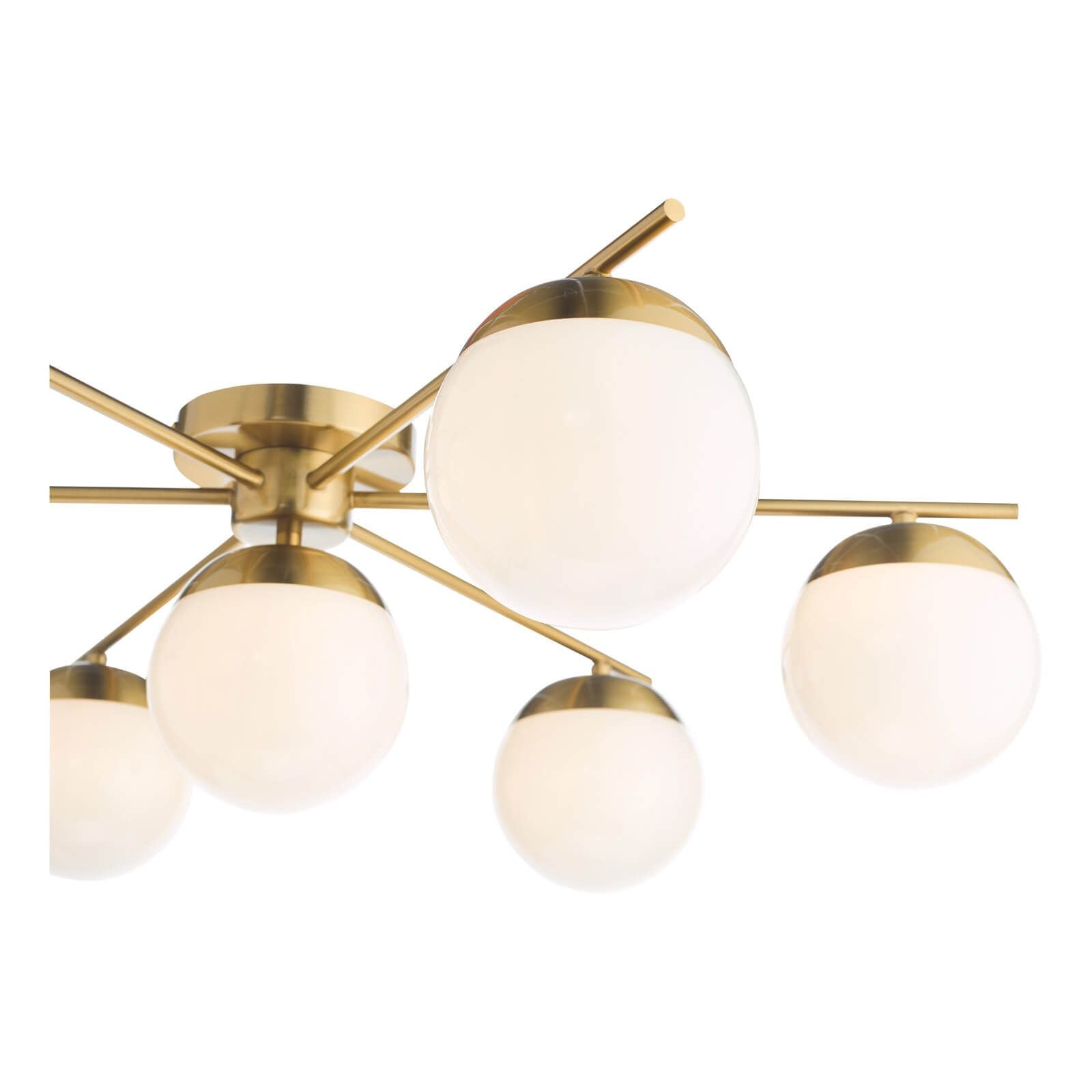 Bombazine 7Lt Semi-Flush, Natural Brass & White Opal Glass