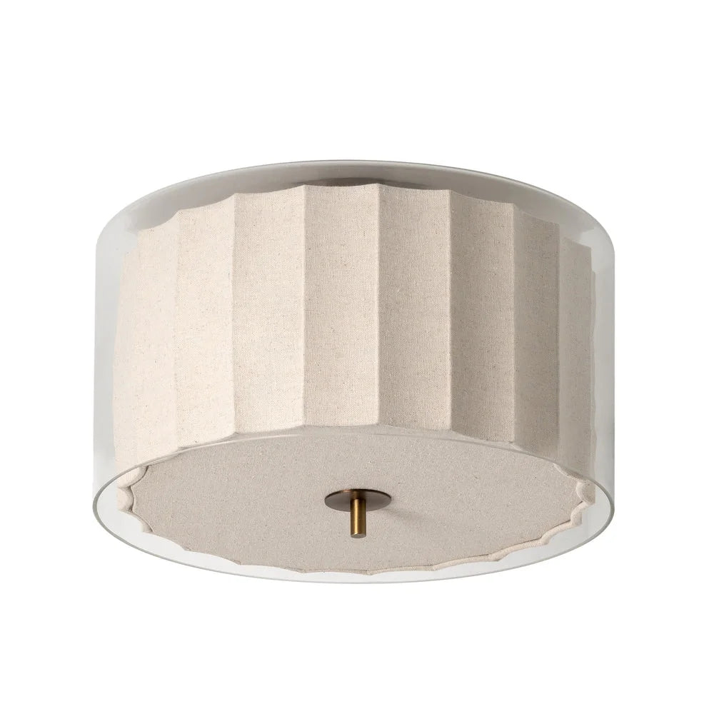 Bude Circular Flush Mount - Linen & Clear Glass