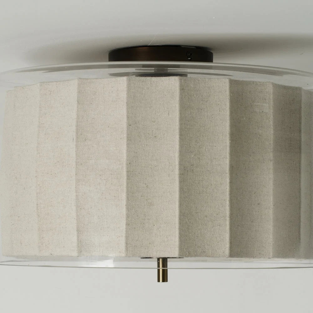 Bude Circular Flush Mount - Linen & Clear Glass