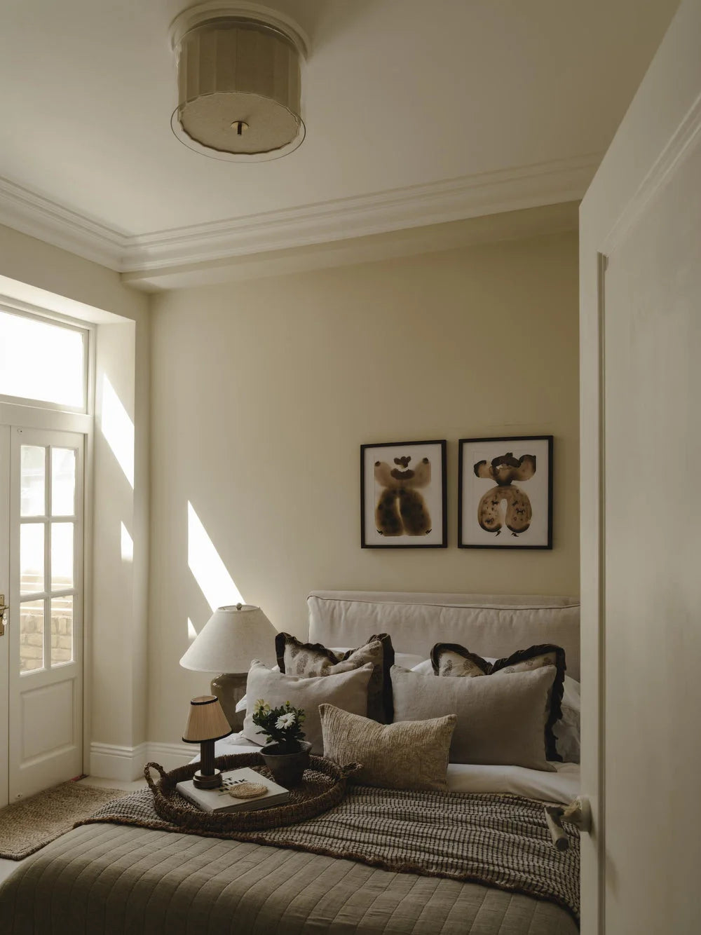 Bude Circular Flush Mount - Linen & Clear Glass