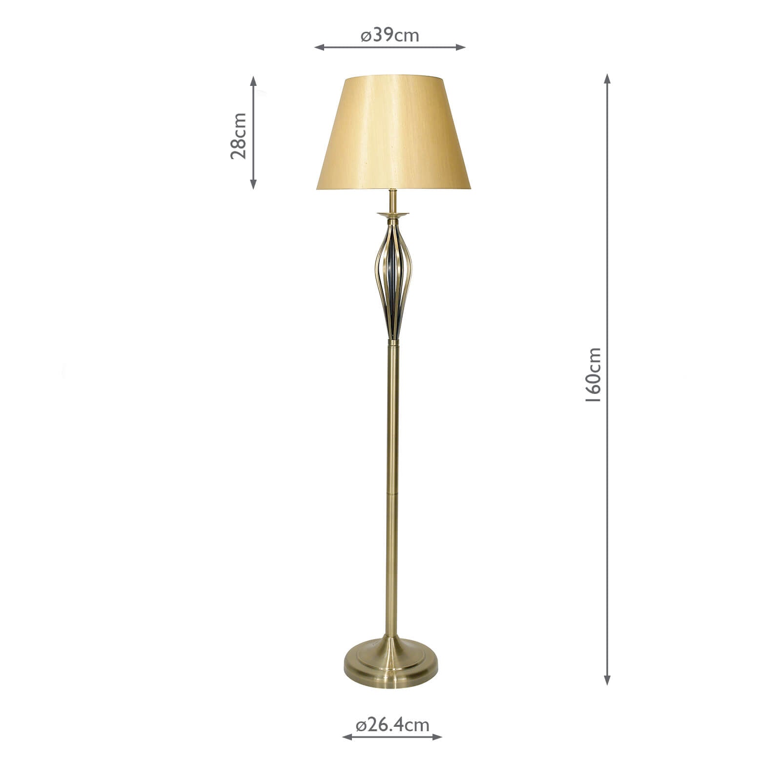 Bybliss Floor Lamp Antique Brass/Satin Chrome complete with Shade