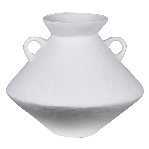 Large White Bulbous Jar Vase with Handles - White