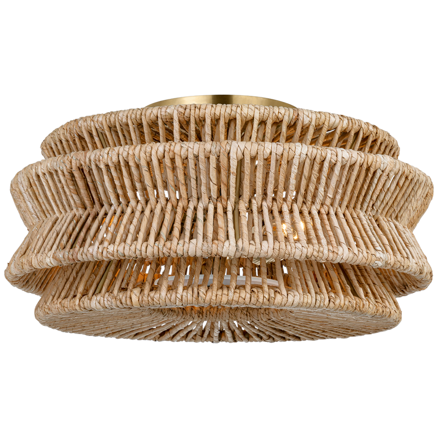 Antigua 2Lt Semi-Flush Fitting - Natural Abaca/Brass