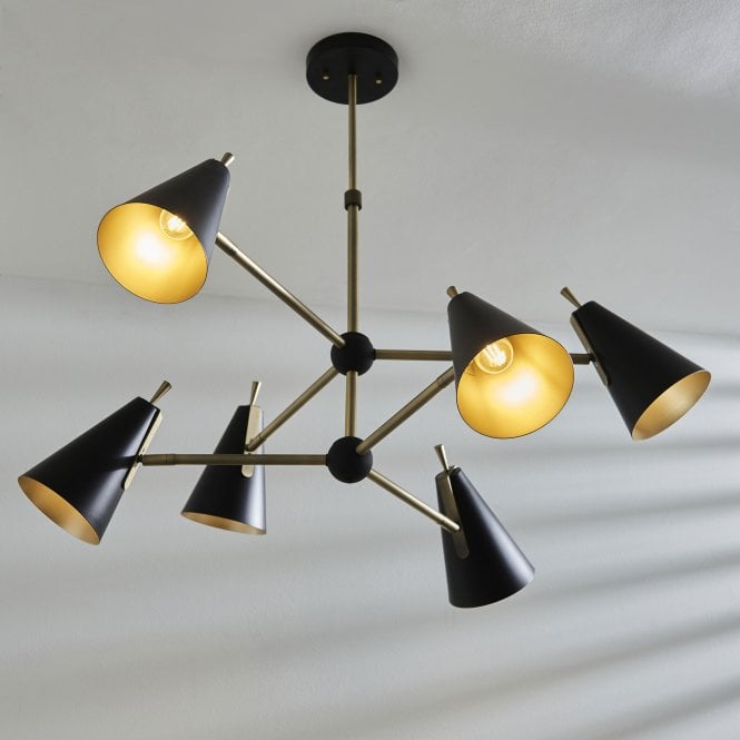 Toulouse 6Lt Multi-Arm Pendant - Brass & Matt Black