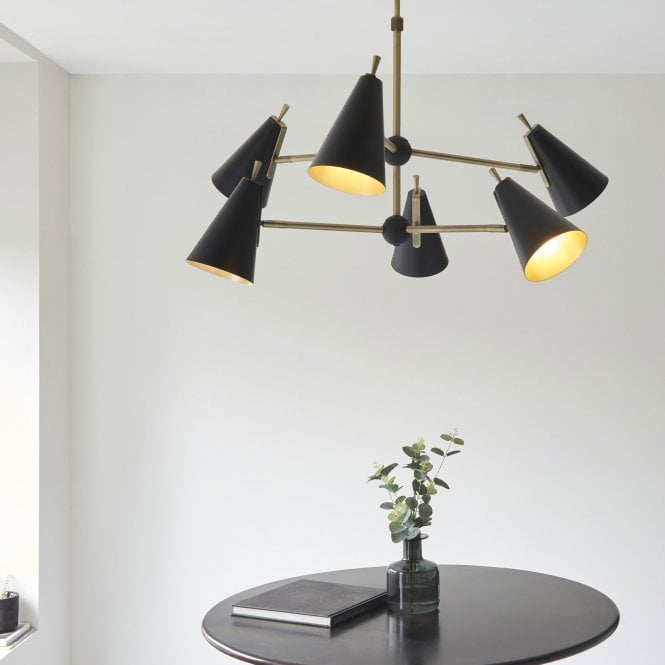 Toulouse 6Lt Multi-Arm Pendant - Brass & Matt Black