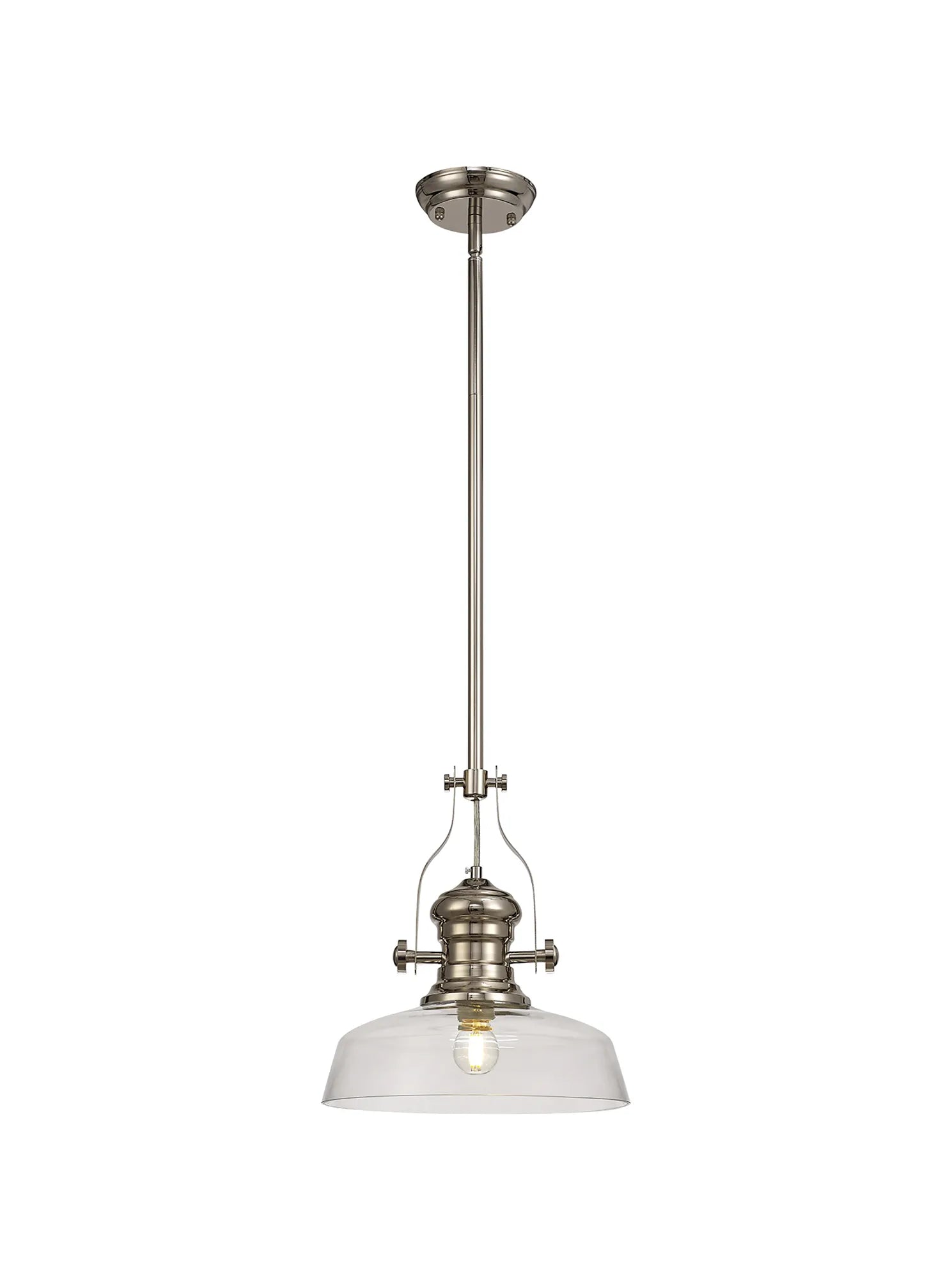 Savannah Single Pendant Ceiling Light 1 E27  Polished Nickel With Various Glass  Shade Colours IP20