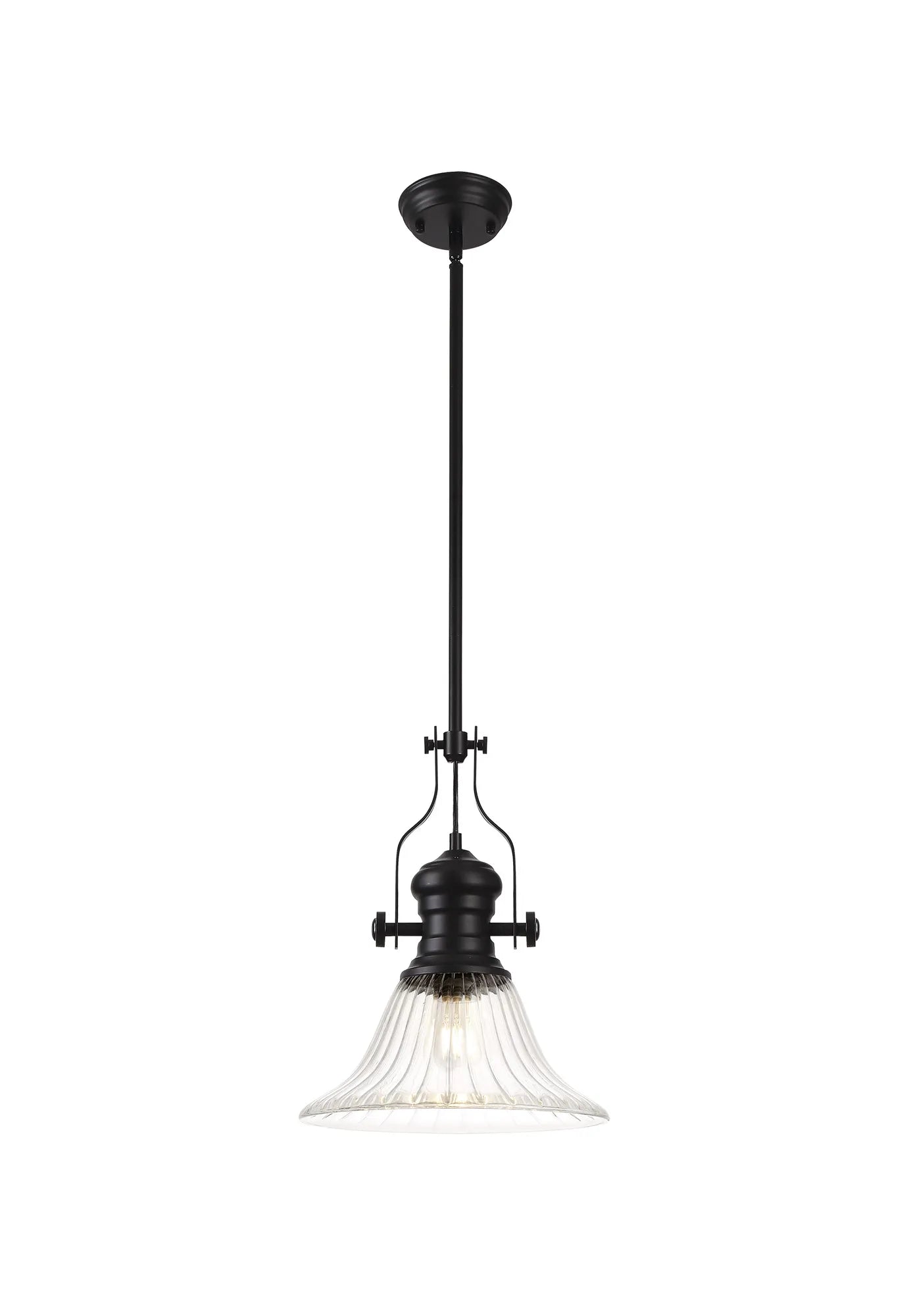 Savannah Single Pendant, 1 x E27, Round Champfered Glass, Matt Black - Finish