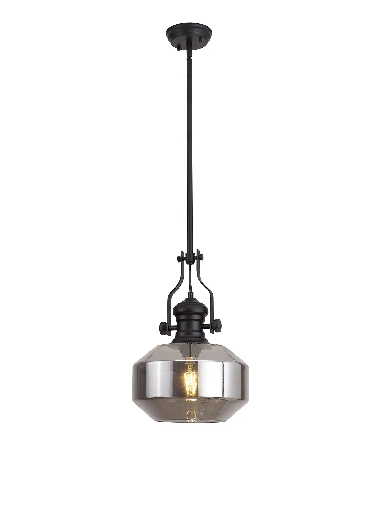 Savannah Single Pendant, 1 x E27, Round Champfered Glass, Matt Black - Finish