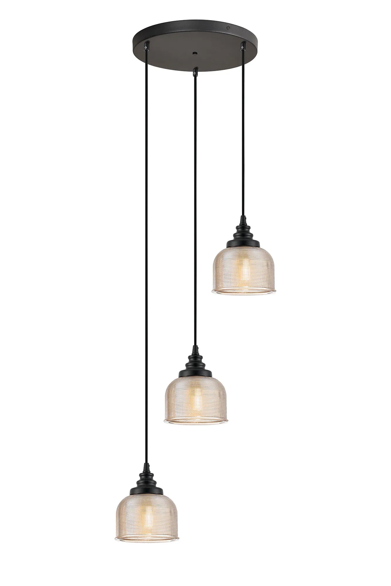 Sheffield Cluster Light Round Pendant, E27 Satin Black/Prismatic Dome Glass With Various Shades