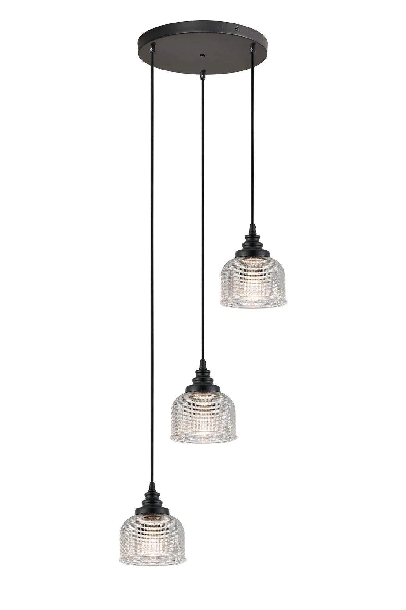 Sheffield Cluster Light Round Pendant, E27 Satin Black/Prismatic Dome Glass With Various Shades