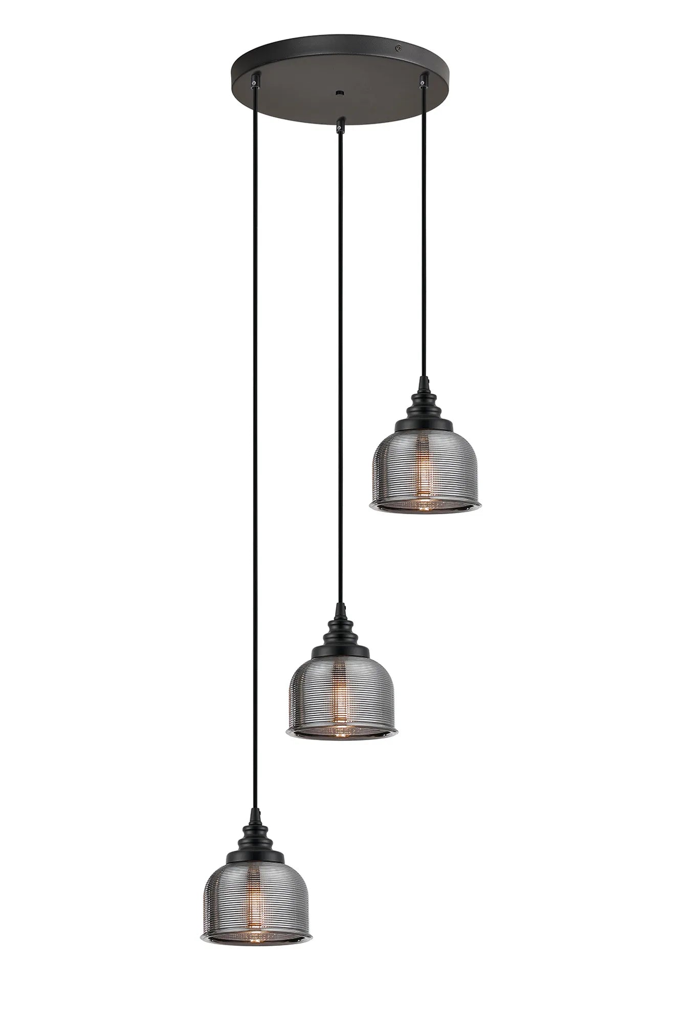 Sheffield Cluster Light Round Pendant, E27 Satin Black/Prismatic Dome Glass With Various Shades