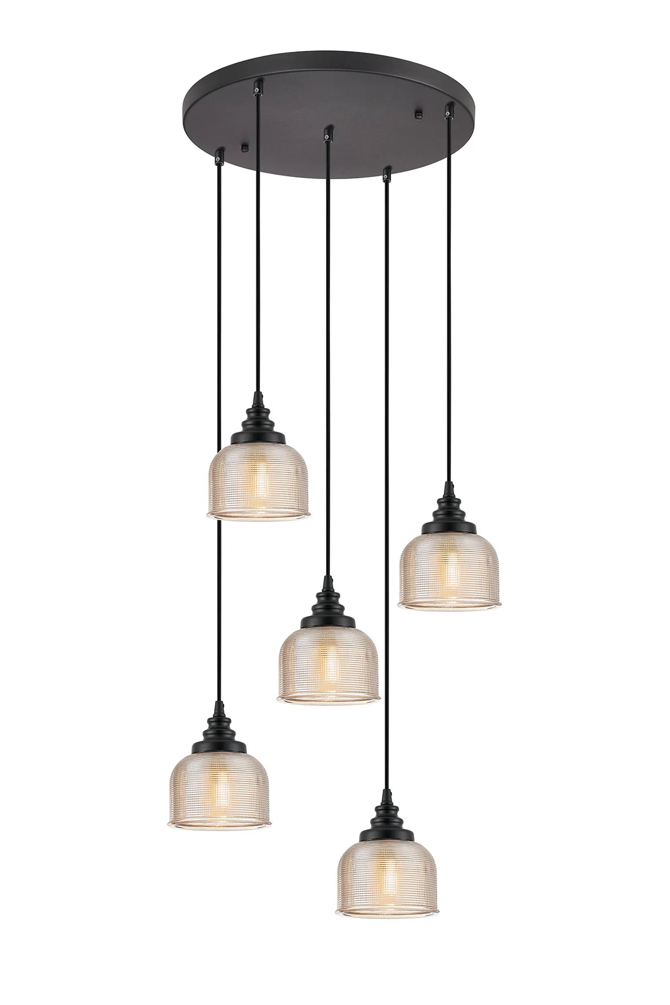Sheffield Cluster Light Round Pendant, E27 Satin Black/Prismatic Dome Glass With Various Shades