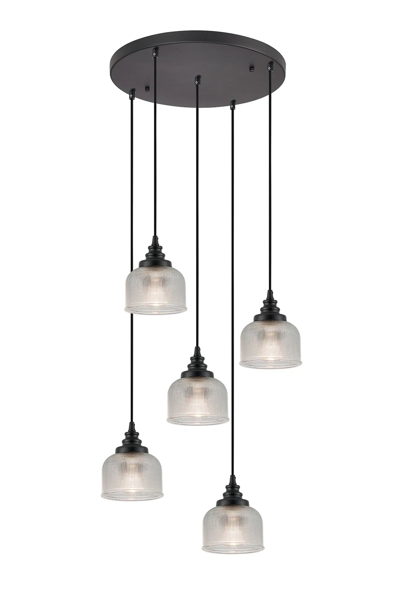 Sheffield Cluster Light Round Pendant, E27 Satin Black/Prismatic Dome Glass With Various Shades