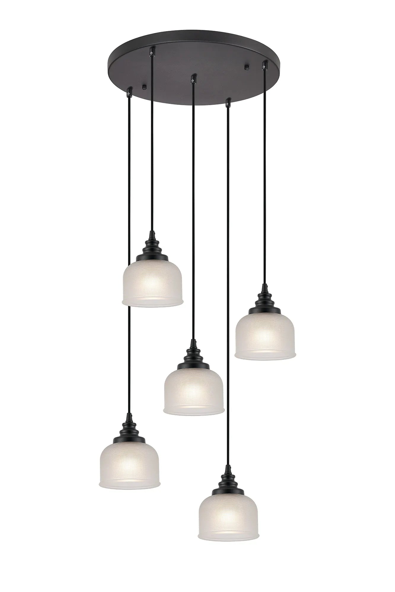 Sheffield Cluster Light Round Pendant, E27 Satin Black/Prismatic Dome Glass With Various Shades