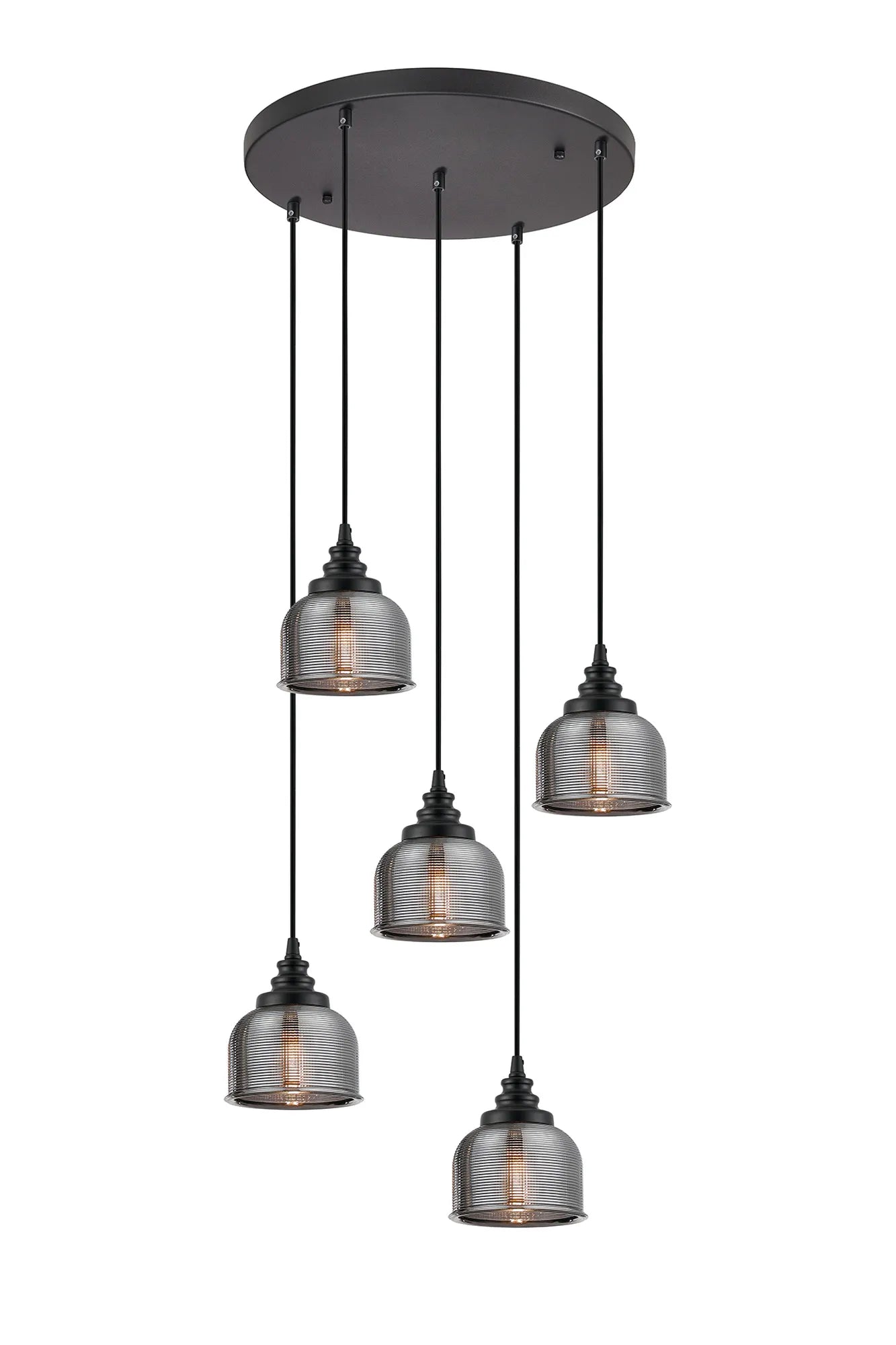 Sheffield Cluster Light Round Pendant, E27 Satin Black/Prismatic Dome Glass With Various Shades