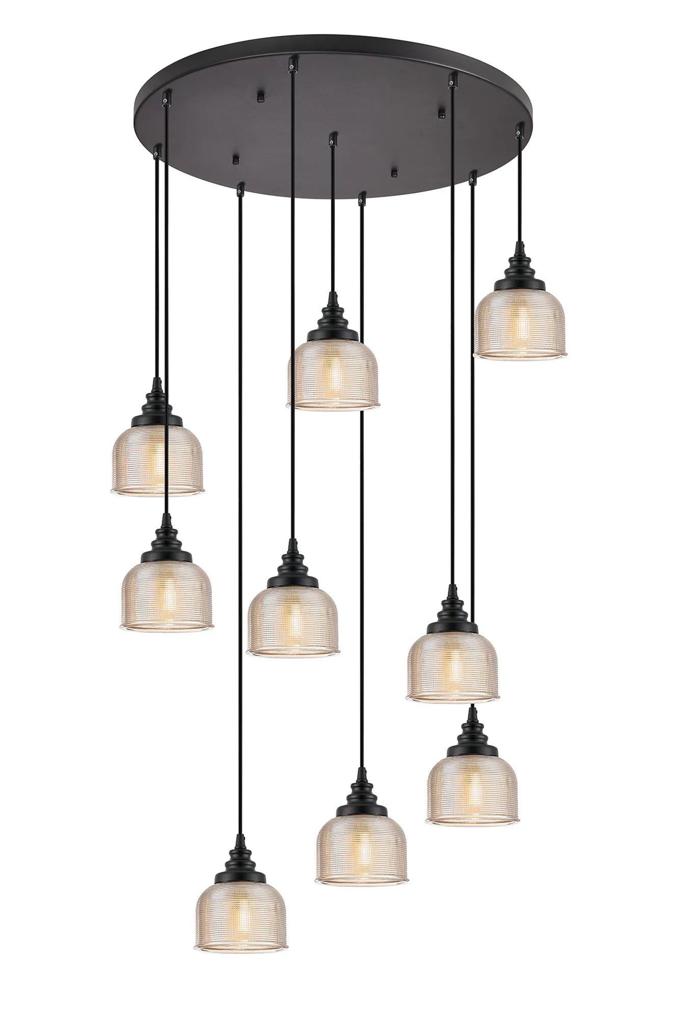 Sheffield Cluster Light Round Pendant, E27 Satin Black/Prismatic Dome Glass With Various Shades