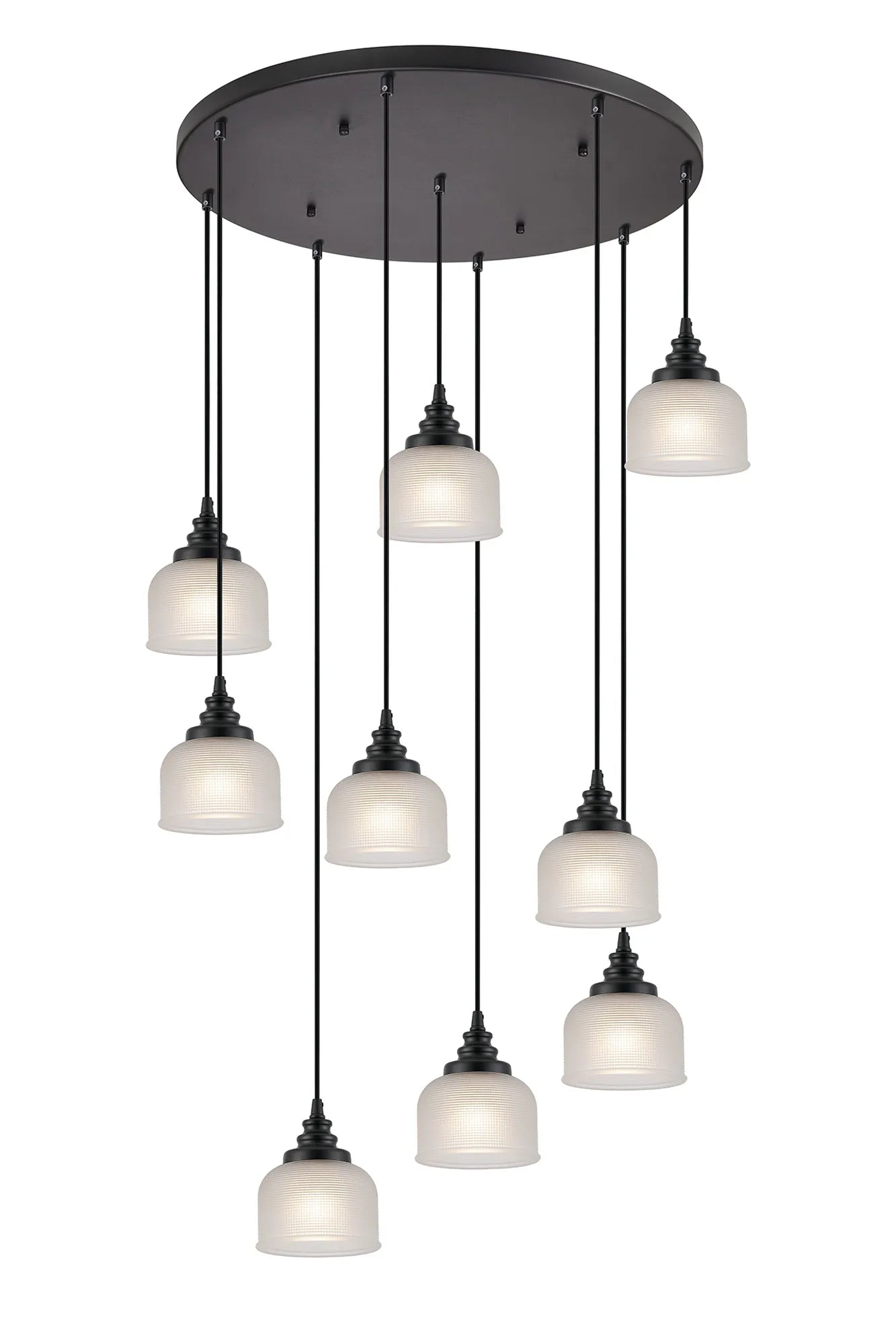 Sheffield Cluster Light Round Pendant, E27 Satin Black/Prismatic Dome Glass With Various Shades