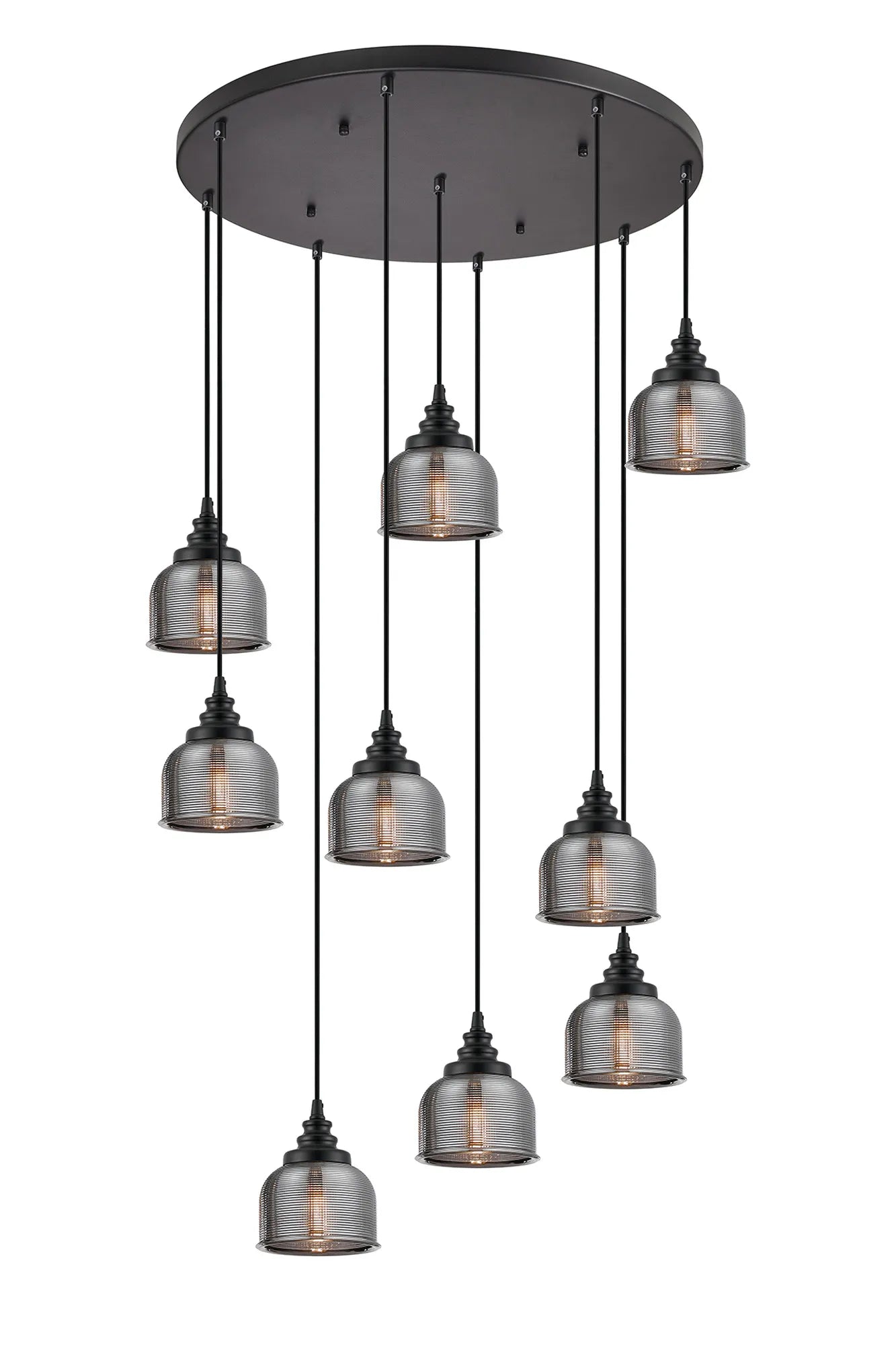 Sheffield Cluster Light Round Pendant, E27 Satin Black/Prismatic Dome Glass With Various Shades