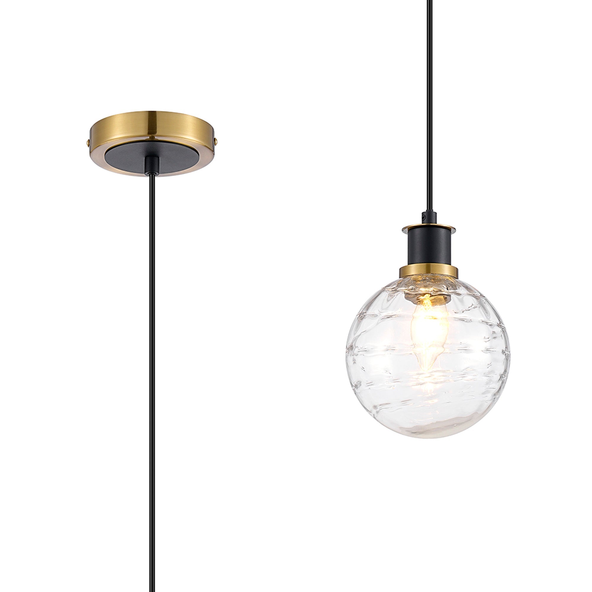 Cassia 1.3m Pendant, 1 Light E14 With 15cm Glass Shade Brass/Satin Nickel Finish