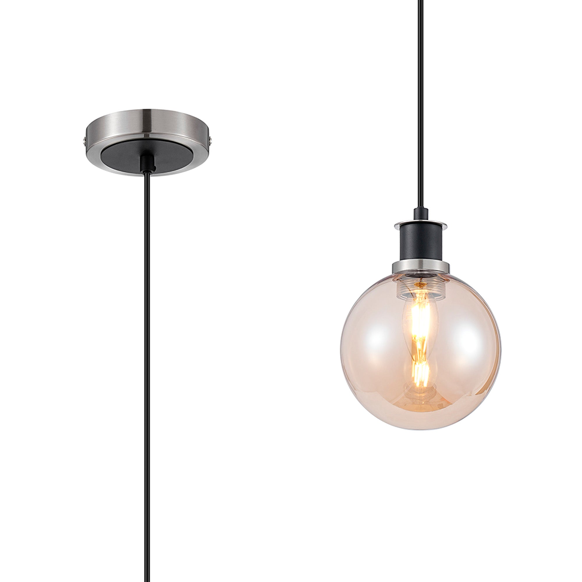 Cassia 1.3m Pendant, 1 Light E14 With 15cm Glass Shade Brass/Satin Nickel Finish