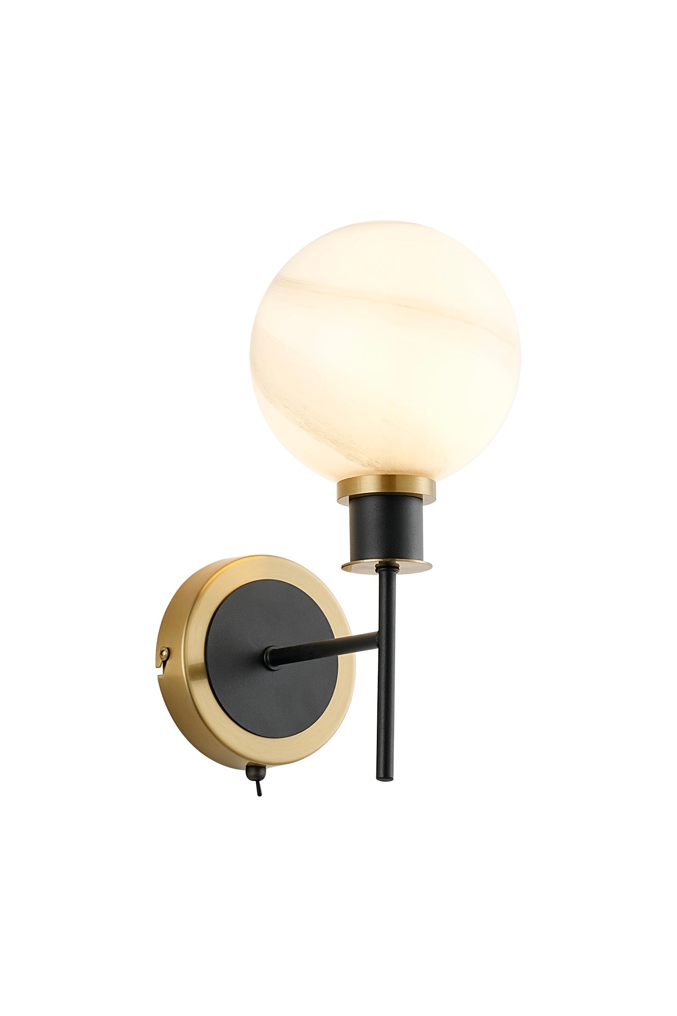 Cassie Switched Wall Light E14 With 15cm Round Glass Shade, Brass/Satin Nickel Finish