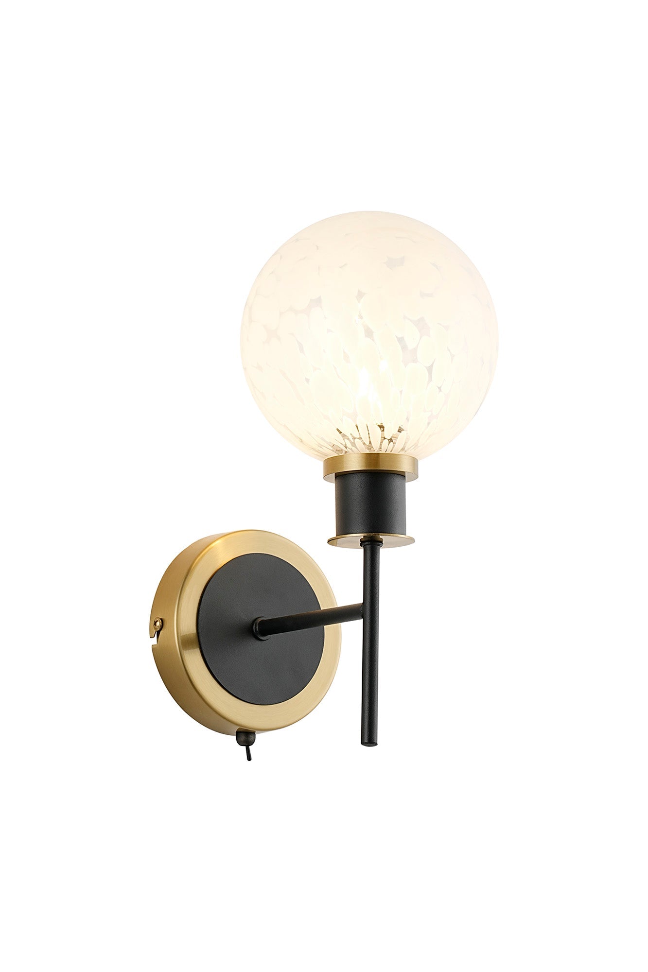 Cassie Switched Wall Light E14 With 15cm Round Glass Shade, Brass/Satin Nickel Finish