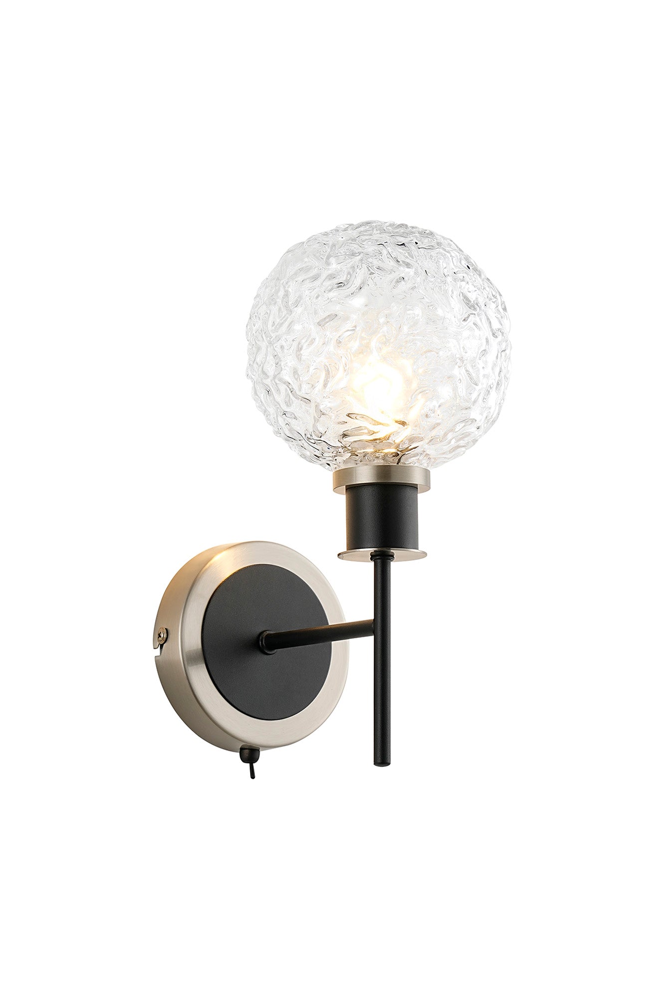 Cassie Switched Wall Light E14 With 15cm Round Glass Shade, Brass/Satin Nickel Finish